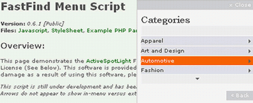 Drop Down Menu - FastFind Menu